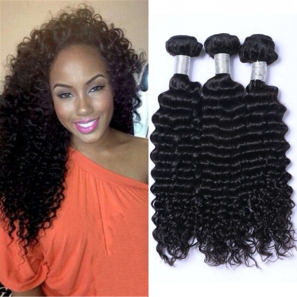 3 4 Bundles Deep Wave Brazilian Human Hair Wefts for Women Unprocessed Virgin Hair Weave Extensions Natural Color
