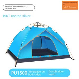 Fausse tente double couche pour 3-4 personnes, pour camping en plein air, imperméable, pliable, portable, tente à ouverture rapide automatique pour deux personnes