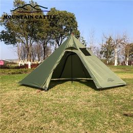 3-4 Persoon Ultralight Outdoor Camping Big Pyramid Tent Awnings Shelter met schoorsteen gat voor vogels kijken 220216