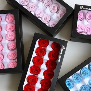 3-4CM / 12pcs, boîte-cadeau de fleur de rose préservée de catégorie A, faveur de boîte-cadeau de jour de Valentines, têtes éternelles de rose pour la décoration de noce