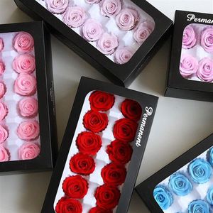 3-4CM 12 pièces Grade A boîte-cadeau de fleur de rose préservée boîte-cadeau de Saint-Valentin faveur têtes de roses éternelles pour la décoration de fête de mariage 345T