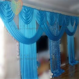 3 * 4m bruiloft feest ijs zijde stof draperie witte tiffany blauwe kleur met swag fase prop mode drape gordijn achtergrond