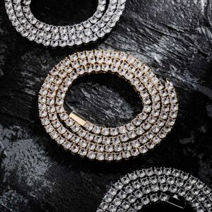 3-4mm 16-24 pouces Hip Hop Tennis Chaîne Collier Plein Diamant Simple Rangée Printemps Boucle Long Choker Chaînes Cou Bijoux Prong Cubic Zircon 14k Or Rappeur Cadeau Pour Hommes Femmes