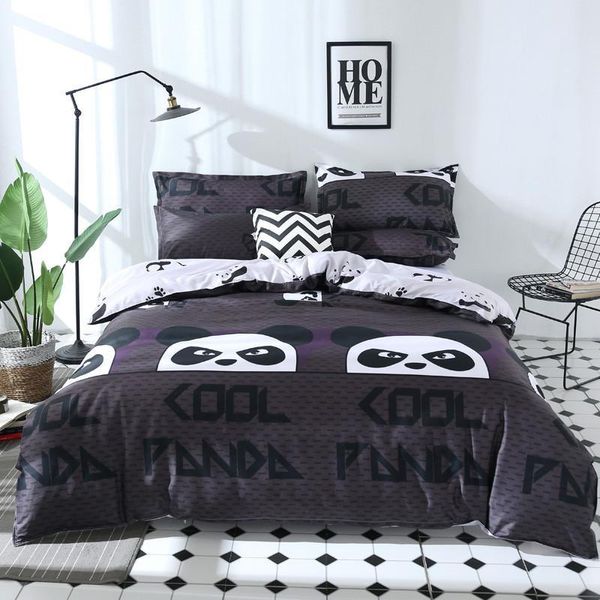 3/4 unids Juego de ropa de cama de invierno Lindo Panda Impresión de dibujos animados Funda nórdica Cama Hoja plana Funda de almohada Dormitorio Suministros Dropshipping 210316