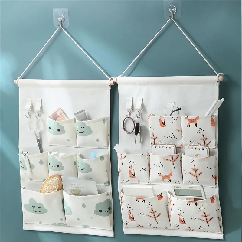 3/5/7 Pockets Cotton Wall Mounted Storage Bag Home Room Closet Door Sundries Clothes Hanging Bag Holder Cosmetic Toys Organizer