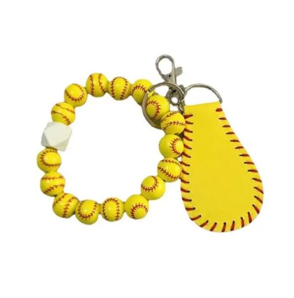 Titane Sport Accessoires nouveau bois DIY Perlé Bracelet Porte-clés Pendentif Party Favor Sports Ball Football Baseball Basketball Perle En Bois 19 Couleurs C0607G07