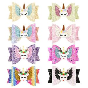 3,5 pouces poils pinces de la licorne aile pour filles enfants barrettes multicouche paillettes ows peluches à la main