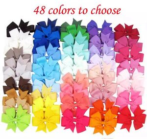 3,5 pouces infantile ruban arcs avec clip couleur unie arcs clip bébé cheveux arc boutique cheveux accessoires filles pinces à cheveux 48 couleurs