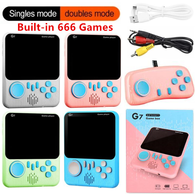 3.5 inch Portable G7 Handheld Game Console Classic Retro Video Games Built-in 666 Games Single & Double Player AV Out Pocket Game Console Colorful LCD Display