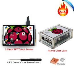 Freeshipping 3,5 inch SPI TFT LCD-scherm met aanraakpaneel 480 * 320 + duidelijke behuizing + heatsinks + schroevendraaier voor RPI1 / RPI2 / Raspberry PI3 Board