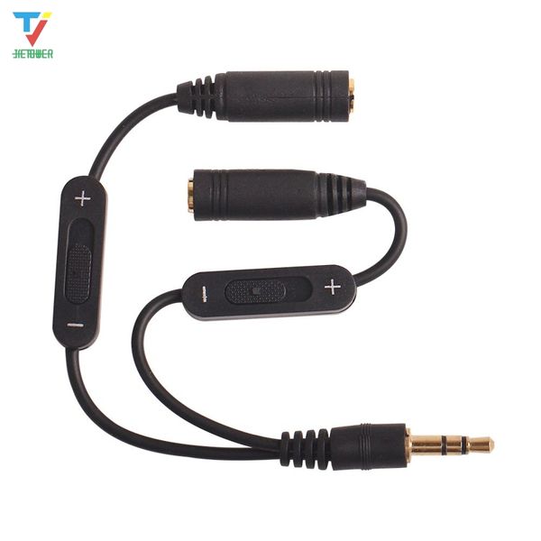 3.5 jack Splitter Macho a 2 Jack hembra Cable de audio estéreo de 3,5 mm Y Adaptador divisor Control de volumen Auriculares Teléfono Cable auxiliar 300 unids / lote