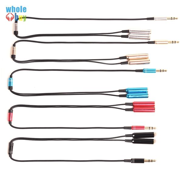 3.5 mm Jack Aux Câble Audio 1 Mâle à 2 Femelle Casque Splitter Y métal Câble D'extension pour Voiture Téléphone Tablette Audio Câble 100 pcs/lot