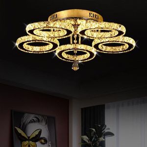 3 5 Ringen K9 Kristallen LED Kroonluchters Verlichting Modern Chrome Plafon Glans Armatuur Roestvrijstalen Plafondlampen Voor Kitchen225j
