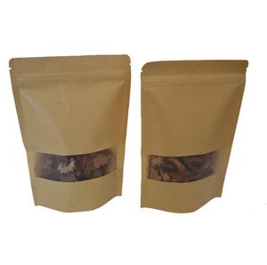 3.5 ''x5.1'' (9x13 cm) papier Kraft avec fenêtre transparente Stand Up sac d'emballage pour le stockage de café alimentaire fermeture à glissière refermable