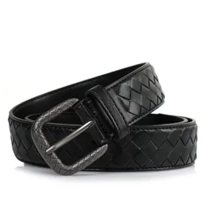 3.5 cm breedte designer riem voor mannen top kwaliteit gesp riemen Vintage zwarte gesp riem echt leer geweven tailleband 4 kleuren