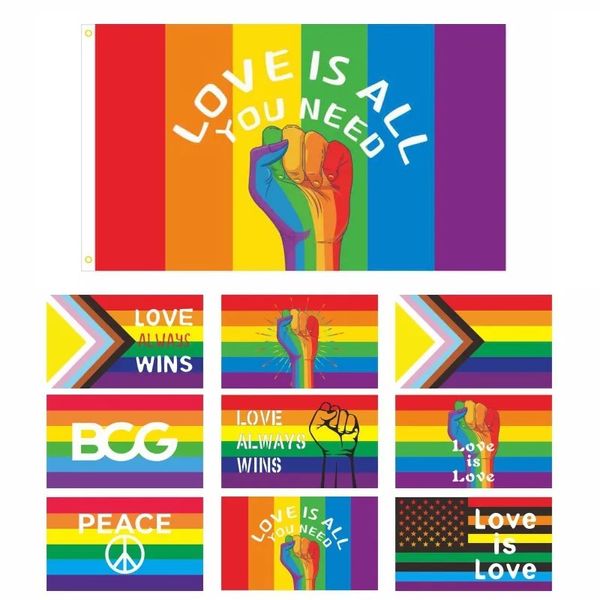 3 * 5 pies 90x150 cm LGBT Gay Pride Rainbow Flag Decoración para el hogar personalizada Gay-Friendly LGBT Flag Banners Fábrica directa al por mayor