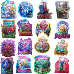 3.5G Diecut vorm Mylar Bag Jungle Cake Watermelon Strawberry Grape Topbar voor Gummy Candy Flower Tea Storage Zipper Vochtvrije Custom Eetbaar pakket