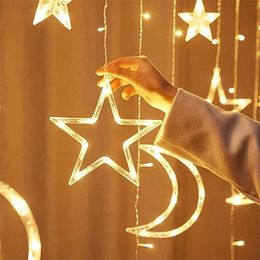 3.5m 138LEDS Licht String Star Moon Lights Christmas Festival Decoraties DIY Home Gordijn Muren Decor voor Tuin Bruiloft Patio 211104