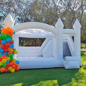 3.5M/4M Commerciële Outdoor Witte Bounce Huis Opblaasbare Jumper Springkasteel Met Glijbaan Combo Voor Bruiloft