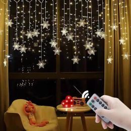 3.5m Luz de Navidad LED Cortina de copo de nieve Icículo Fairy String Lights Garland Garland Home Party Garden 2024 Decoración de Año Nuevo