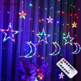 3,5 mt LED Fee Vorhang Licht EU/US/UK Stecker Mond Stern Pentagramm Girlande Lampe Lichterketten für Weihnachten Party Hochzeit Decor Y200603