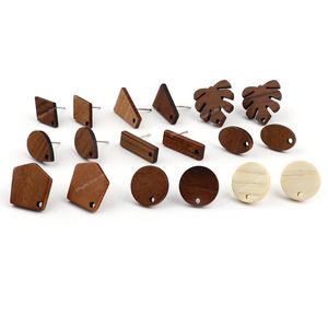 Dorebeads Handamde Natural Wood Ear Post Boucles d'oreilles Résultats avec boucles Round feuilles en forme de baric