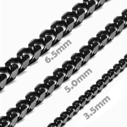 3 5 mm 5 mm 6 5 mm de largeur unisexe en acier inoxydable 316L collier chaîne gourmette coupée en diamant chaînes cubaines lien fermoir mousqueton noir pour hommes Wo267l