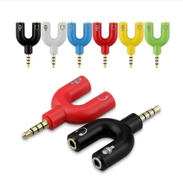 Convertidor de señal de Audio de 3,5mm, uno dividido en dos enchufes en forma de U, convertidor de micrófono para Karaoke, divisor de auriculares para teléfono móvil