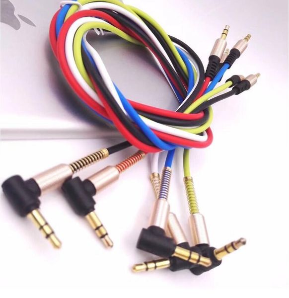 Câble aux 3.5mm tête à angle droit 90 ° pour haut-parleur mp3 téléphone radio son 1 mètre multi couleurs mâle à mâle