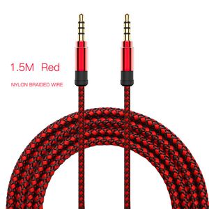 Cable de audio de extensión auxiliar auxiliar de 3,5 mm Tela metálica ininterrumpida Braiede Cable estéreo masculino 1,5 M 3 M para iphone Samsung HTC Altavoz MP3