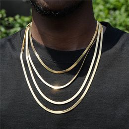 Collier cubain à maillons serpent plat pour hommes, chaînes en or, ras du cou en acier inoxydable, bijoux Hip Hop, cadeau, 3/5mm