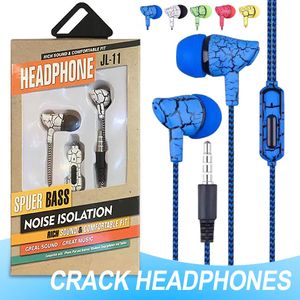 3.5mm oortelefoon bas headsets stereo geluid crack vorm in-ear hoofdtelefoon bedraad met microfoon volumeregeling voor Andriod met doos
