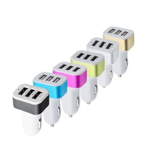 Chargeur de voiture 3 USB en alliage métallique 5V 1A, adaptateur de charge universel pour téléphone intelligent, 100 pièces/lot