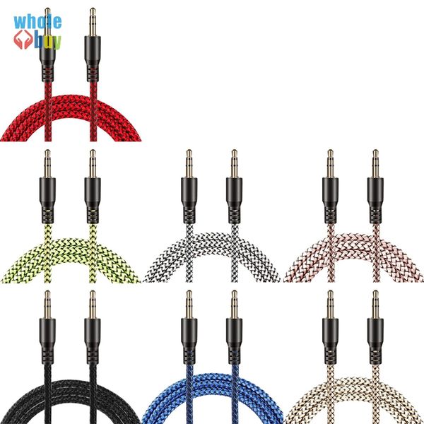 Câble aux jack 3.5mm pour iPhone 6 Samsung mp3 3.5mm câble Audio de voiture fil coloré en Nylon casque AUX cordon 1 M 200 pcs/lot