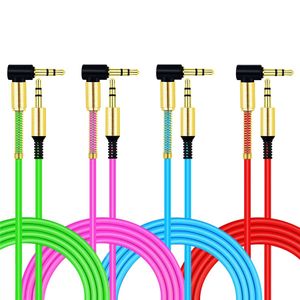 3.5mm Jake Aux Audio Cable 90 Degrés plaqué or Aux Extension Cables pour iphone 5 6 samsung téléphone android mp3 pc haut-parleur casque