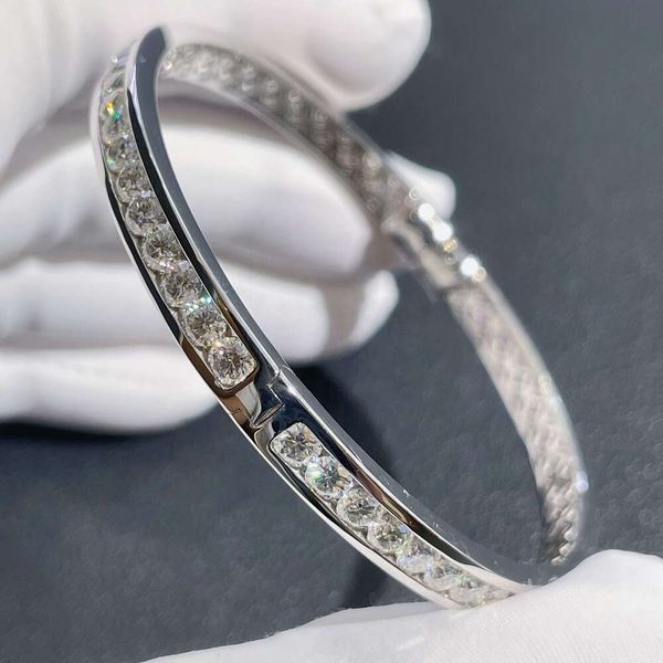 Ensemble de lunette en diamant S de 3.5Mm, en or massif 9K 14K, couleur DEF VVS, Bracelet rond en Moissanite pour fête