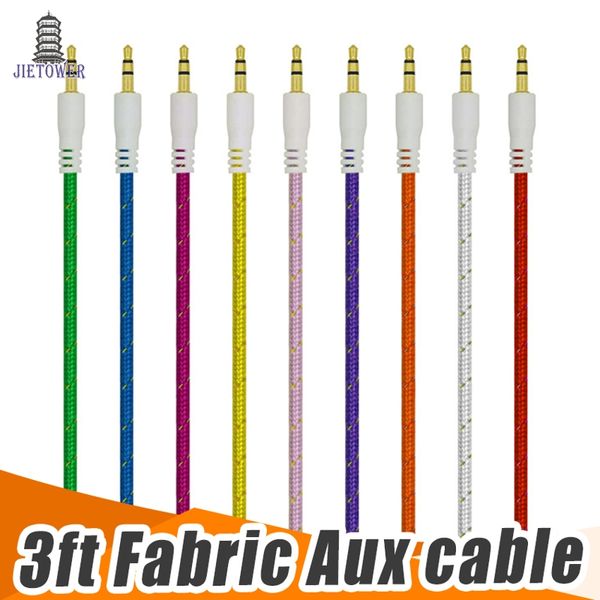 3.5mm Stéréo Audio AUX Câble Tressé Tissé Fil De Tissu Cordons Auxiliaires Jack Mâle à Mâle M / M 1m Plomb pour Iphone Samsung Téléphone Mobile 100pcs