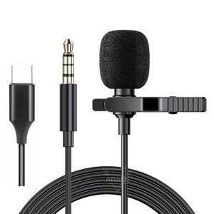 3.5mm Type C interface téléphone microphone 1.5m Mini Microphone Portable condensateur pince-on revers Lavalier micro filaire type-c Micro téléphone