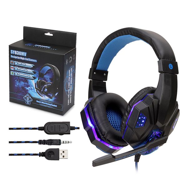 Casque de jeu filaire 3.5mm avec micro lumière LED Hifi stéréo basse profonde casque télécommande écouteur pour PS4 Switch PC ordinateur portable