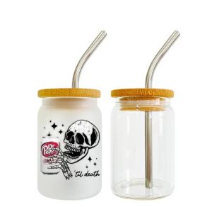 3,5 oz mini verre de gobelet en verre de sublimation peut verres à shot gobelets pot mason avec paille en acier inoxydable clair givré navire rapide LL