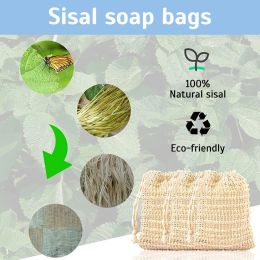 3/5 -stcs Sisal Soap Saver Bag Exfoliëren Mesh Pouch Eco -vriendelijk Natural Zero Waste Foaming and Scrubbing Sisal Bag voor badkamer
