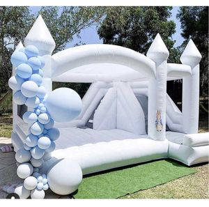 Château plein d'entrain gonflable blanc de 3.5x3.5 avec la combinaison commerciale de maison de rebond de mariage de glissière pour le jeu extérieur de luxe d'arrière-cour d'enfants