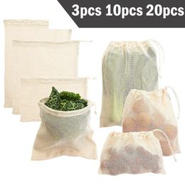 3 6 10 pièces sacs de produits réutilisables ensemble sac écologique maille de coton légumes pour le stockage des fruits Shopping 240125
