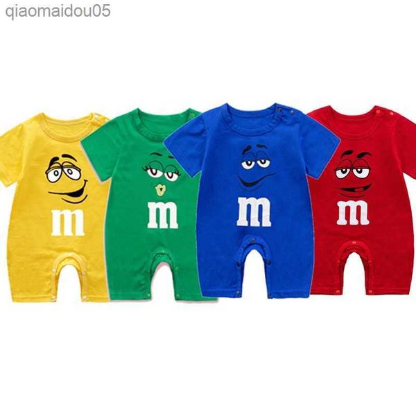 3 6 9 mois nouveau-né bébé vêtements été à manches courtes Infantil barboteuse pur coton bébé filles Onesie imprimer M haricot dessin animé combinaison L230712