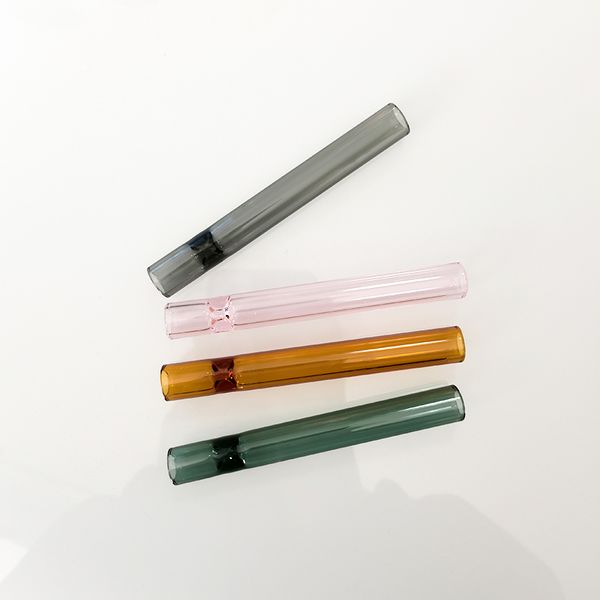 Embouts de filtres à tabac de 3,6 pouces avec tuyau en verre à bouche ronde et plate Tubes à fumer en Pyrex pour papier à rouler Épais clair rose gris jaune vert couleurs tuyaux en verre faits à la main