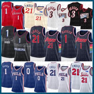 3 6 Joel Embiid Basketball Jerseys James Harden Tyrese Maxey Philadelphias 76er 21 1 0 Allen Iverson Julius Erving White