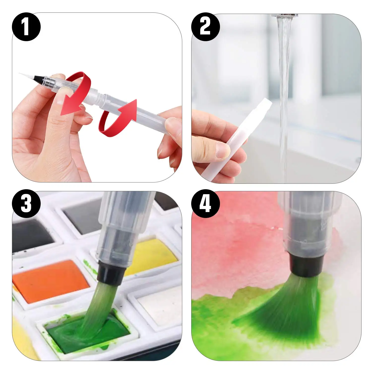 3/6 Stück Wasserfarbe Pinselstift Set, Aquarellfarbe Stifte zum Malermarkierungen nachfüllbar Aquarell Pinselstifte Kunstversorgungen