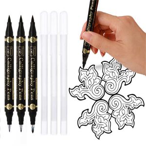 3/6 stcs Dual Tip Pen Zwarte kalligrafie Brush Lettering S Art Marker Wit voor beginners Schetsen Tekeningen schrijven
