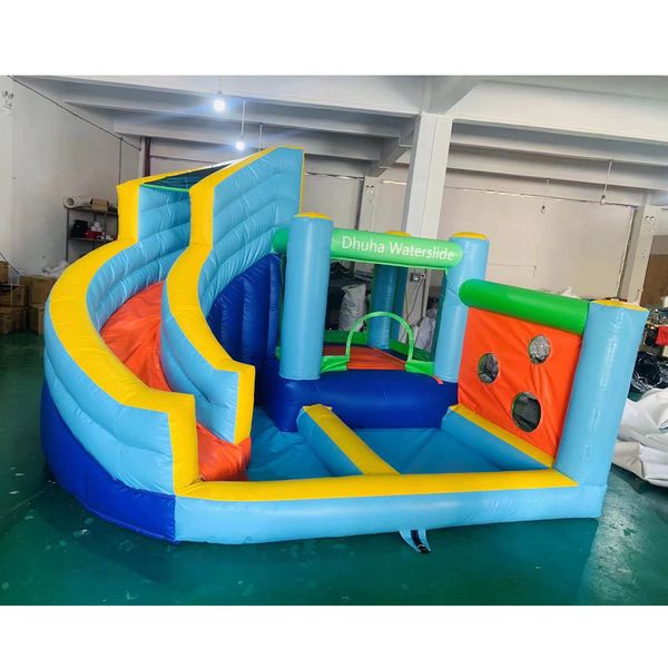 3.6x3.4x2.2m venta al por mayor comercial colorido inflable tobogán acuático casa de despedida con piscina para niños patio trasero tobogán acuático combo saltando gorila al aire libre