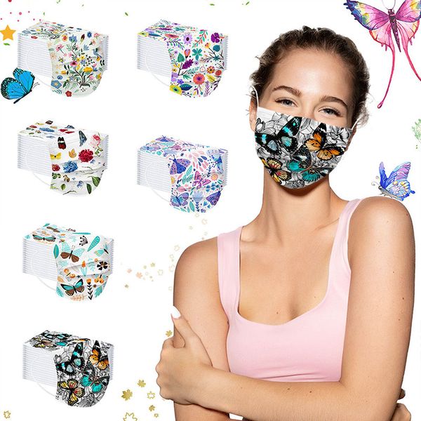 Livraison gratuite 3-7 jours aux États-Unis Masque facial jetable papillon avec boucle d'oreille élastique 3 plis respirant pour bloquer le masque anti-pollution de l'air anti-poussière